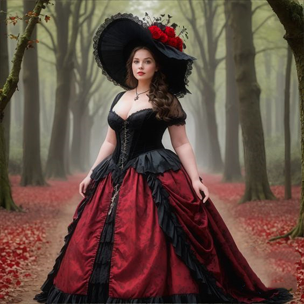 Medieval Princess Wedding Dresses Off Shoulder Short Sleeves Plus Size Bridal Gowns Black And Dark Red Long Gothic Wedding Dress 2024 Cosplay Vestido 