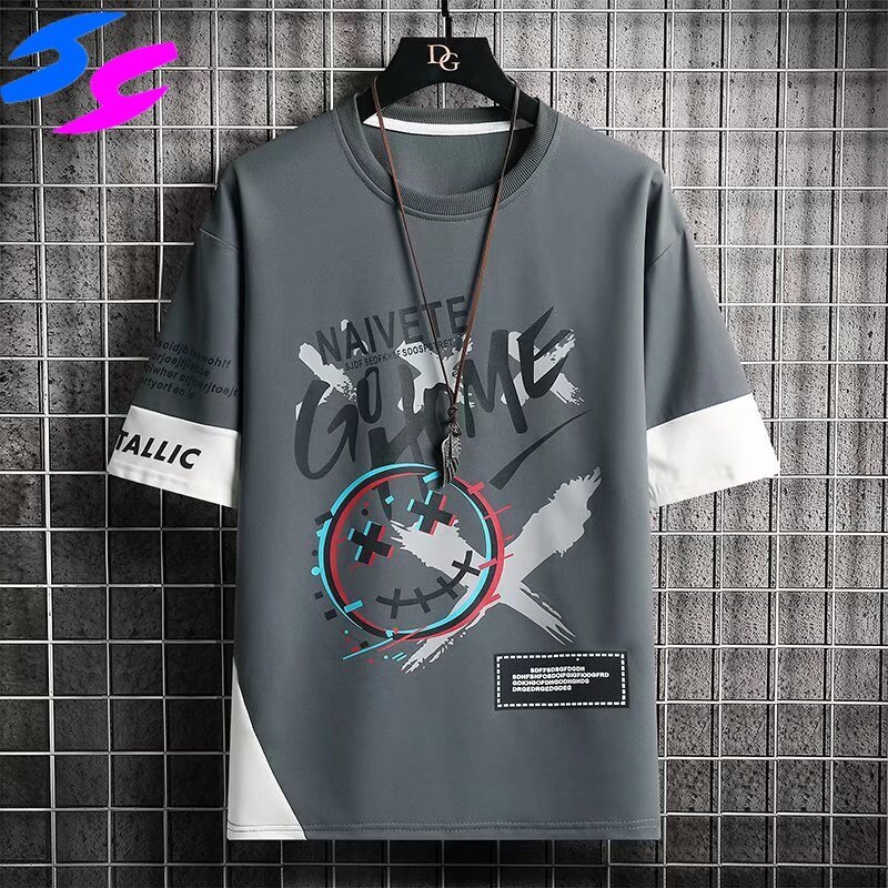 Hy Short-Sleeved Fashion and 2022 New Summer Loose Ice Silk Half Sleeve Men's T-shirt Printed Youth Clothes T Shirt for Men