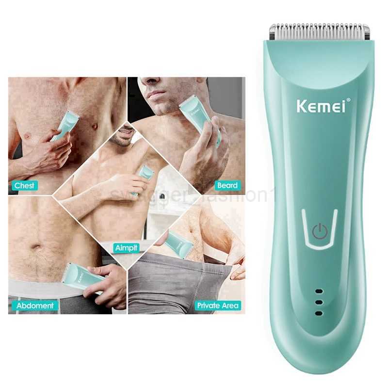 Kemei Wet Dry Groin Body Trimmer For Men Face Beard Hair Trimmer Clipper Rechargeable Pubic Ball Electric Shaver Body GroomerB240709