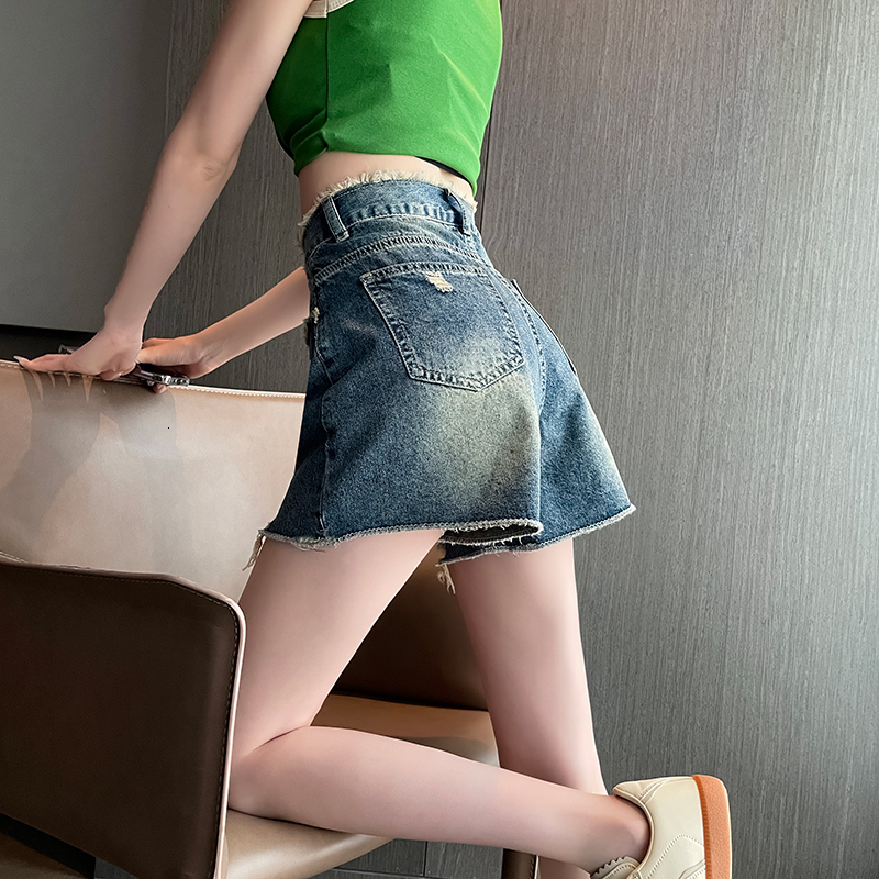 338 # Summer Burr Hole Korean shorts 2023 new trendy high waist slimming jeans for women