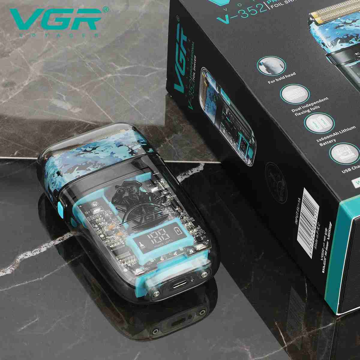 VGR Shaver Professional Razor Waterproof Shaving Machine Rechargeable Beard Trimmer Transparent Shaving Machine for Men V-352B240709