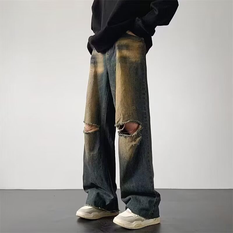 Men's Designer Ripped Jeans, High-Quality Streetwear, 2024 Collection, Free Shipping
