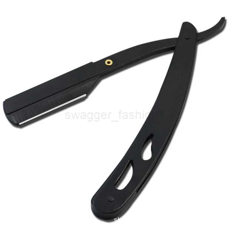 Men Shaving Barber Razor Black Classic Folding Shaving Knife Armpit Hair Pubic Hair Shaver Stainless Steel Straight Razor HolderB240709
