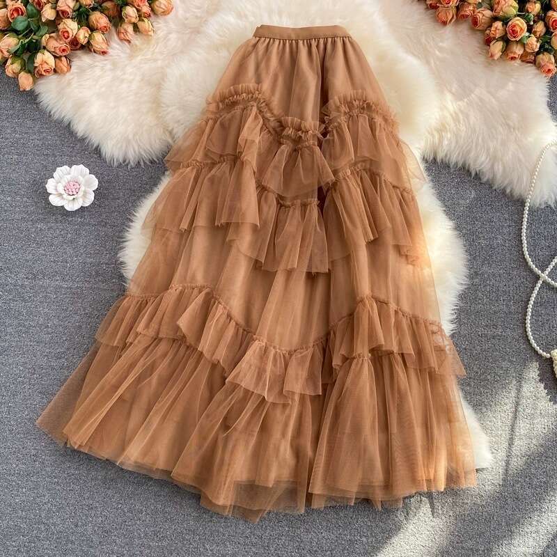 High Waisted Mid Knee Length Skirt for Womens Versatile Patchwork Cake Mesh Elastic Waist Pleated Skirt, Summer Novelty Round Neck Dress Pregnant Wome