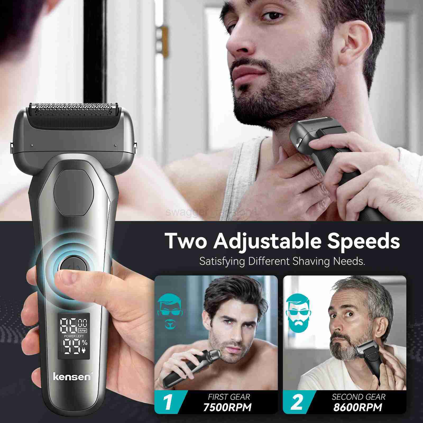 Kensen Electric Shaver for Men 3D Floating Blade Washable Type-C USB Rechargeable Shaving Beard Razor Trimmer Machine For BarberB240709
