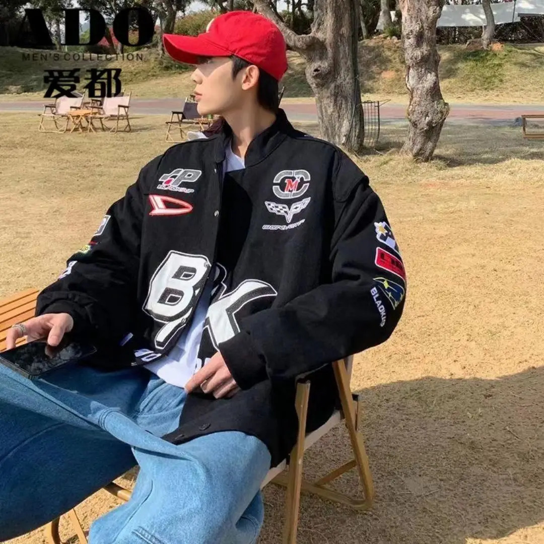 Autumn Winter Jackets for Men Racer Biker Baseball Uniform Varsity Bomber Clothing Male Racing Women Loose Hip Hop Cotton Coat 240716