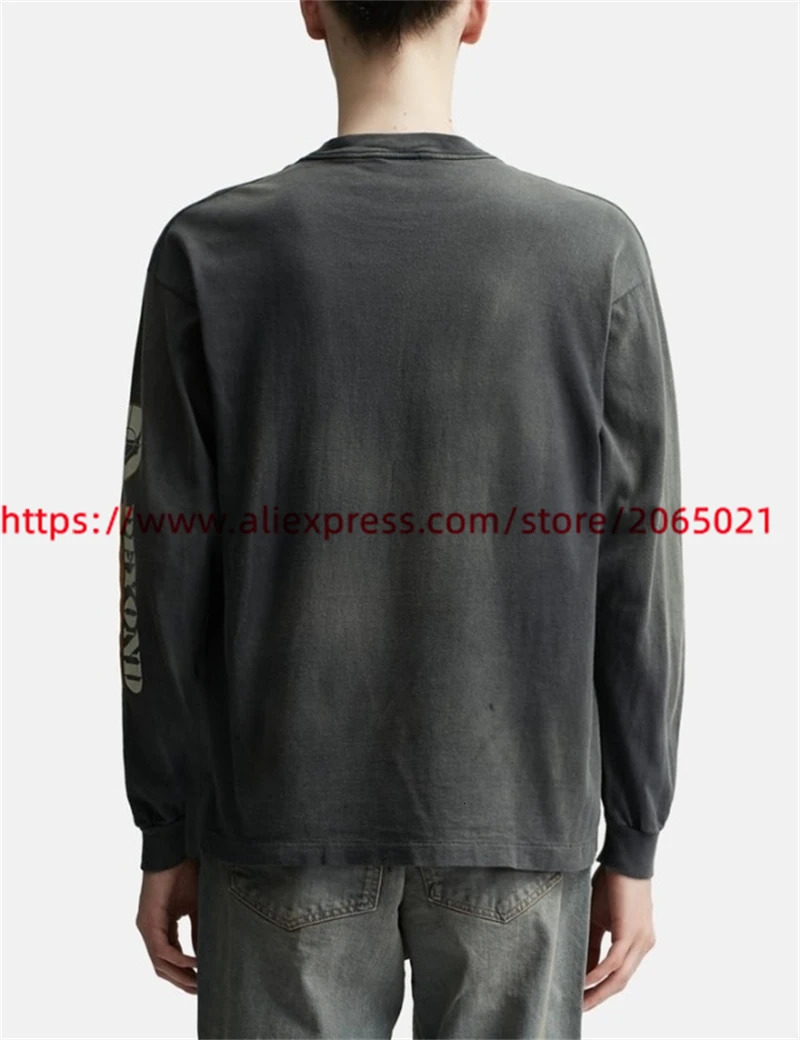 Saint Long Sleeved Tear Print TShirt Men Women Quality Oversize Washed Tops Tee T Shirt 240712