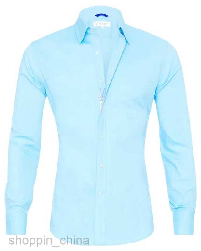 Mens Casual Shirts Men's zippered shirt hidden zipper fake button Oxford elastic cotton zipper lining tops