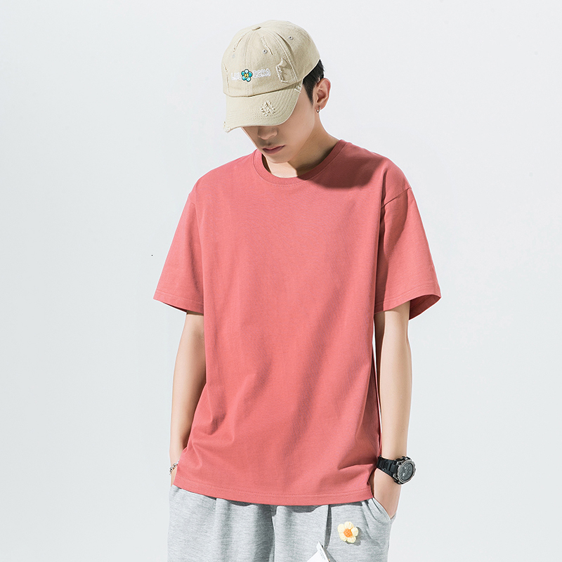 loose T-shirt half men's pure short sleeved small drop shoulder combed cotton 200g plus size 12 color data style F718#13.72