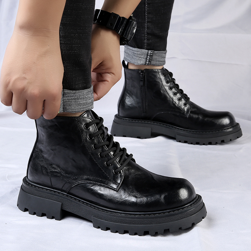 WAERTA Men's Leather Spring And Autumn Leisure Soft Bottom Comfortable Outdoor Tooling British Fashion Boots