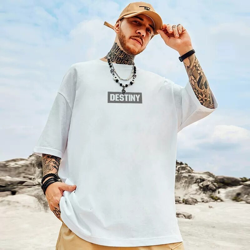 Veidoo M-5XL Cotton men street fashion short-sleeved T-shirt loose half Round Neck large size Half sleeve fat