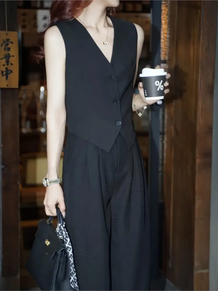 Korean Fashion Women Business Blazer 3 Pieces Set Elegant Casual Jackets Coat Sleeveless Vest and Pant Suit Female Clothes 240712