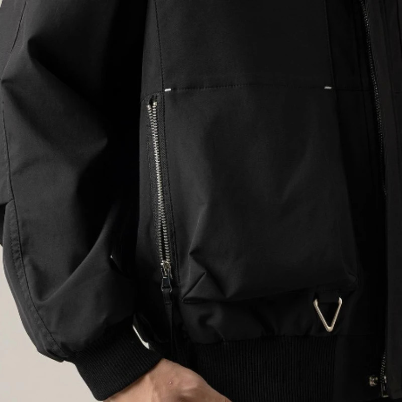 Mens elegant solid Brown black coat Loze Rappel plush top zipper short jacket vintage street wear 240709