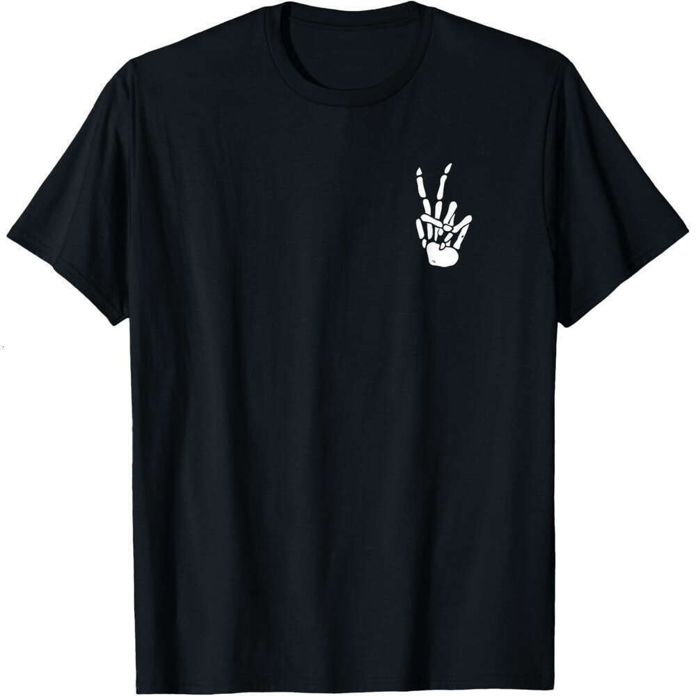 Halloween T shirt for Mens Hip Hop Skeleton Hand Peace Sign Bone T-Shirt Street Casual tops Tee tshirt designer fashion clothes Free shipping