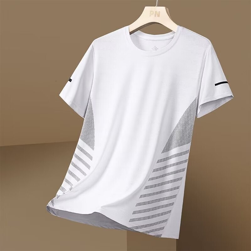 M-5xl Men's Short-Sleeved T-Shirt Summer Casual Breathable Mesh Sports Running Quick-Drying Top Large Size