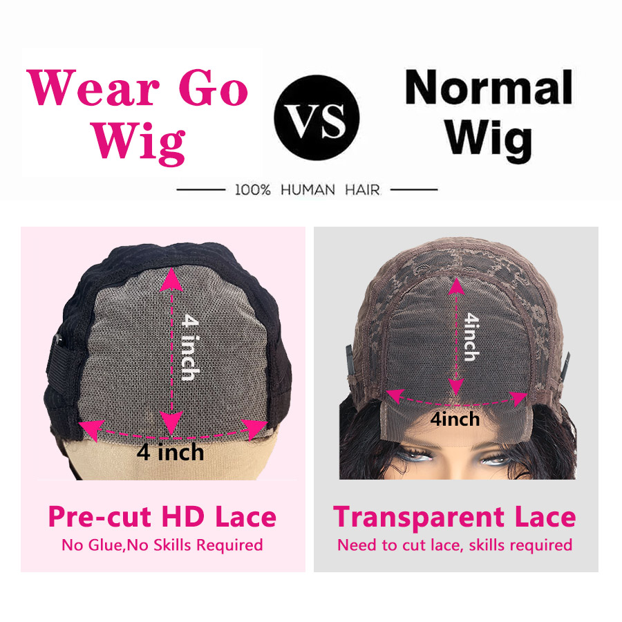 Glueless Wig Human Hair Ready To Wear and Go Preplucked 4x4 Body Wave Transparent Hair No Glue Pre Cut Hairline