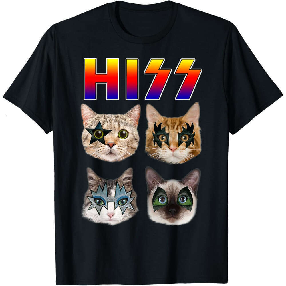 Designer T shirts For Men Women Hiss Funny Cats Kittens Rock Rockin Short Sleeve T-shirt Gift Tee Pun Tops Clothes Tshirt Free shipping