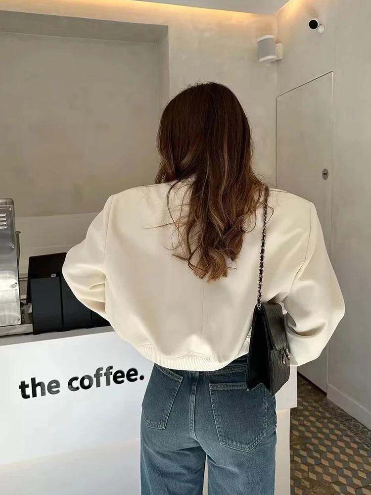 Spring Bomber Jacket Women Solid Long Sleeve Racing Jackets Fashion Pocket Coats Female Casual Vintage Outerwear Tops 240715