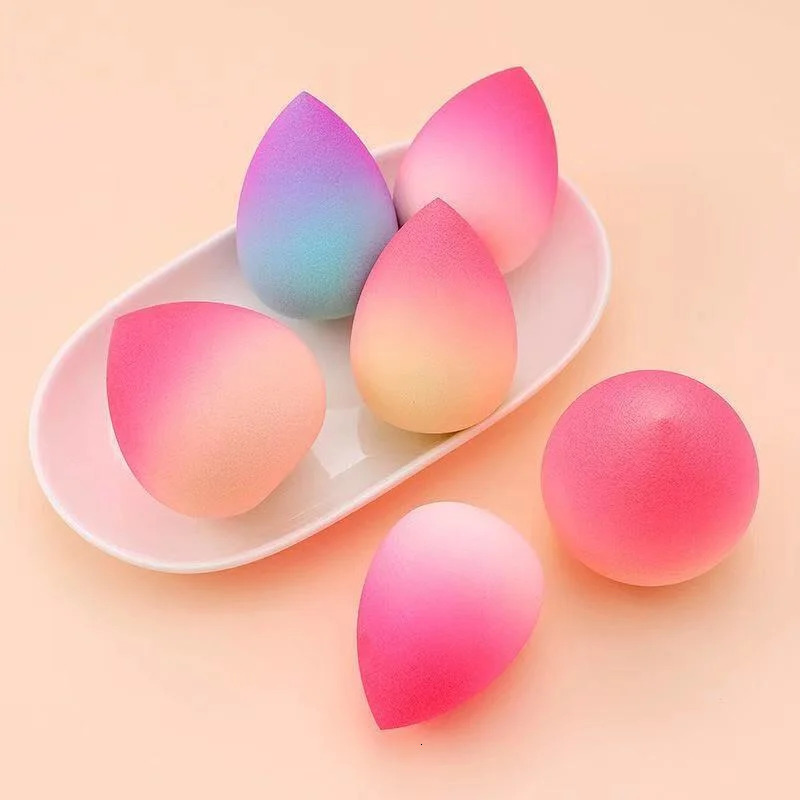 3 Pcs Gradient Color Egg Foundation Sponge Water Drop Shape Smooth Applying Cosmetic Peach Puff Powder Wet&ampDry Dual F718-7