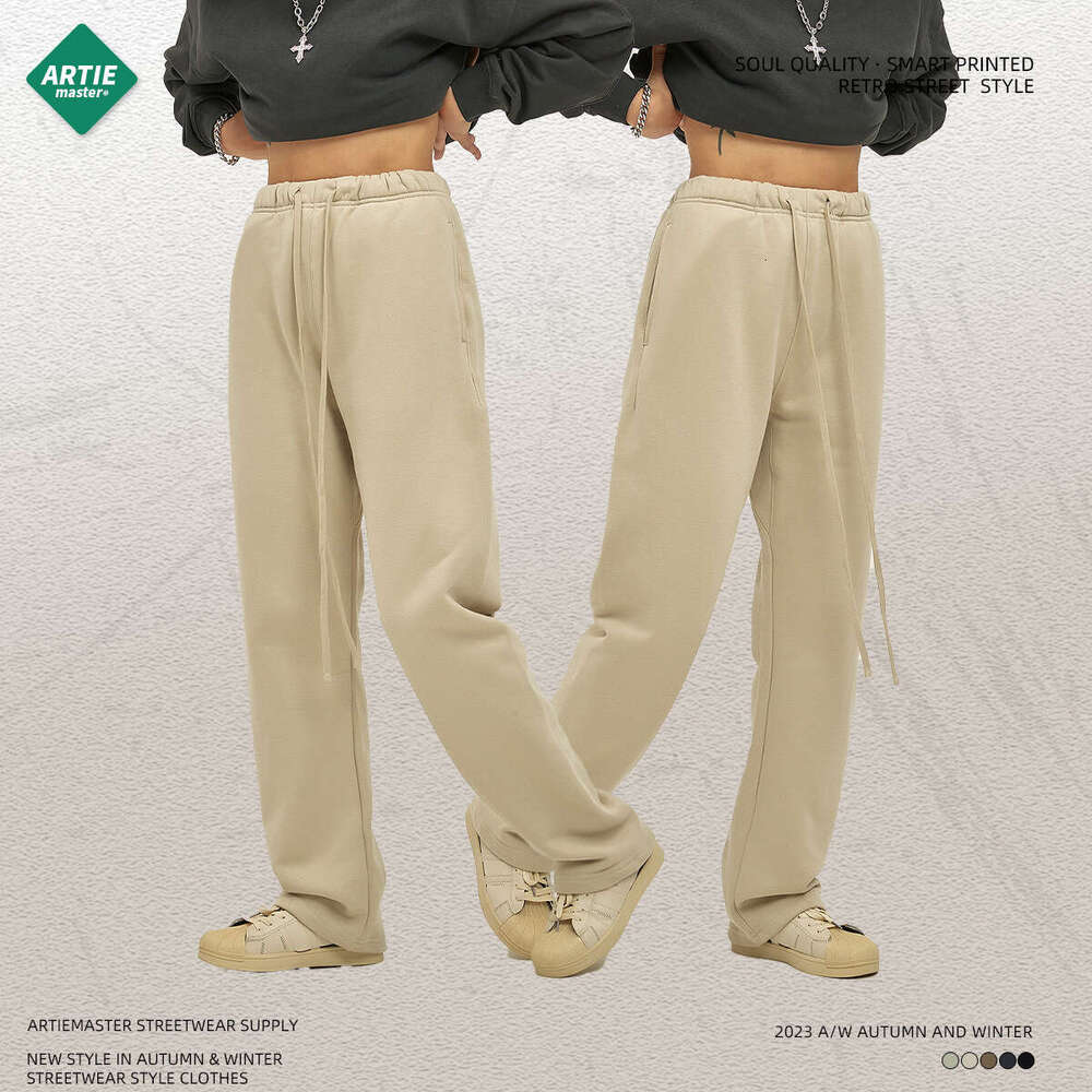 | 2023 New Street Fashion Brand Smith Velvet Loose Drawstring Casual Straight Wide Leg Pants Overalls Plaid Trousers Waterproof Trousers Man