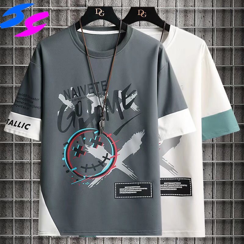 Hy Short-Sleeved Fashion and 2022 New Summer Loose Ice Silk Half Sleeve Men's T-shirt Printed Youth Clothes T Shirt for Men