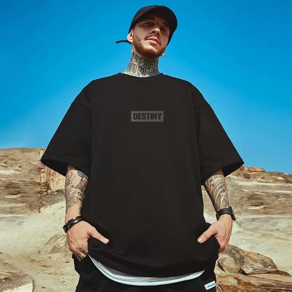 Veidoo M-5XL Cotton men street fashion short-sleeved T-shirt loose half Round Neck large size Half sleeve fat