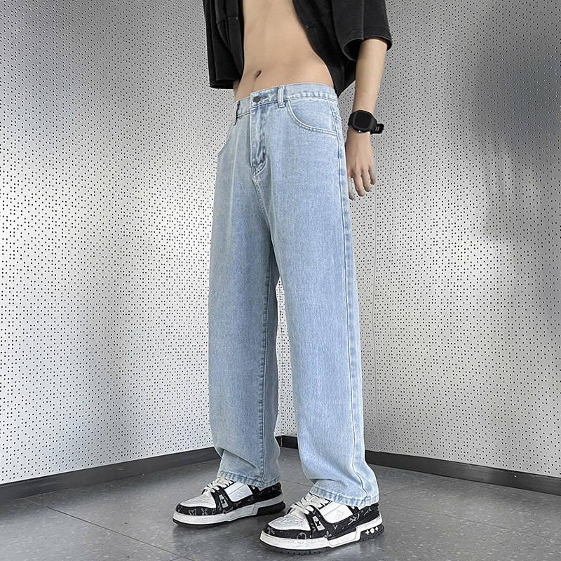 Jeans casual straight tube loose spring and summer men's high street trendy brand pants couple versatile