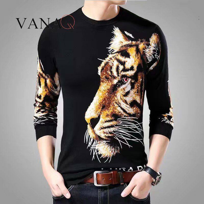 VANAQ Autumn Men's Long Sleeve Crew Neck Slim Fit