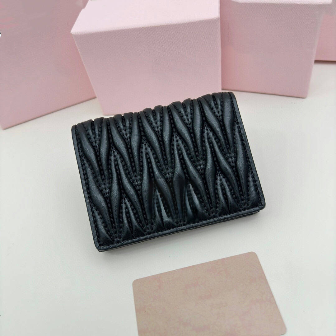 Woman Short Wallets Card Holder Designer Mini Purses Black Pink New Ladies Fashion Pleated Wallet Coin Purse Zipper Hand Bag