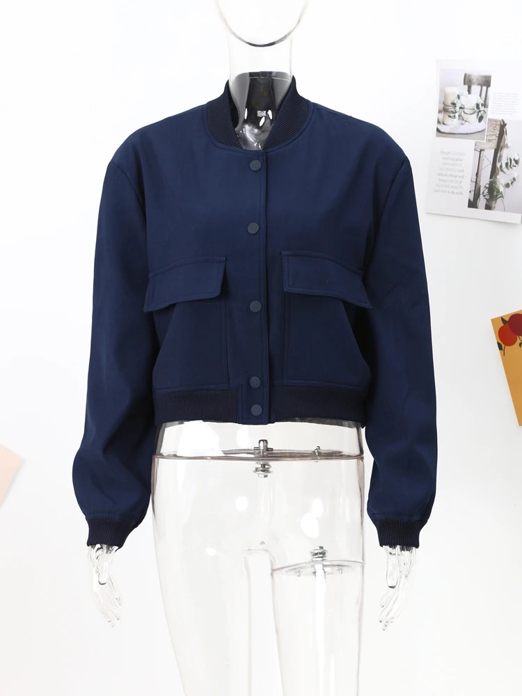 Spring Bomber Jacket Women Solid Long Sleeve Racing Jackets Fashion Pocket Coats Female Casual Vintage Outerwear Tops 240715