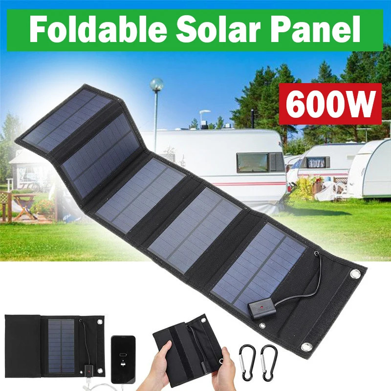 600W Foldable Solar Panel Phone Charger 5V Panels Plate USB Power Bank for Cell Camping Emergency y240711