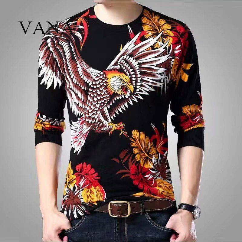 VANAQ Autumn Men's Long Sleeve Crew Neck Slim Fit
