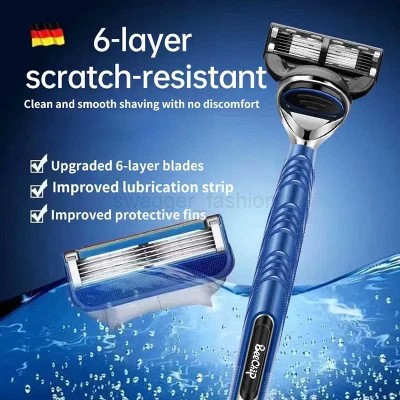 Razor Manual Shaver Six Layers of Blades Eight Replacement Cutter Heads With Knife Holder For Men Razor Old Style BladesB240709