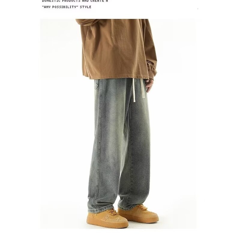 Jeans 2023 new style American loose straight wide leg autumn and winter, trendy hanging pants for men