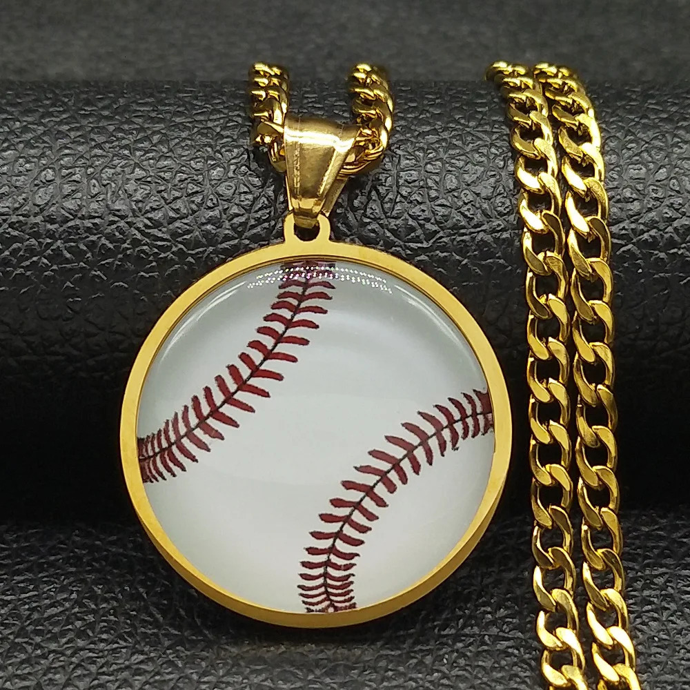 HNSP Stainless Steel Baseball Basketball Football 3D Pendant Chain Necklace For Men Boy Sport Event Medal Gift Soccer Accessorie 240716