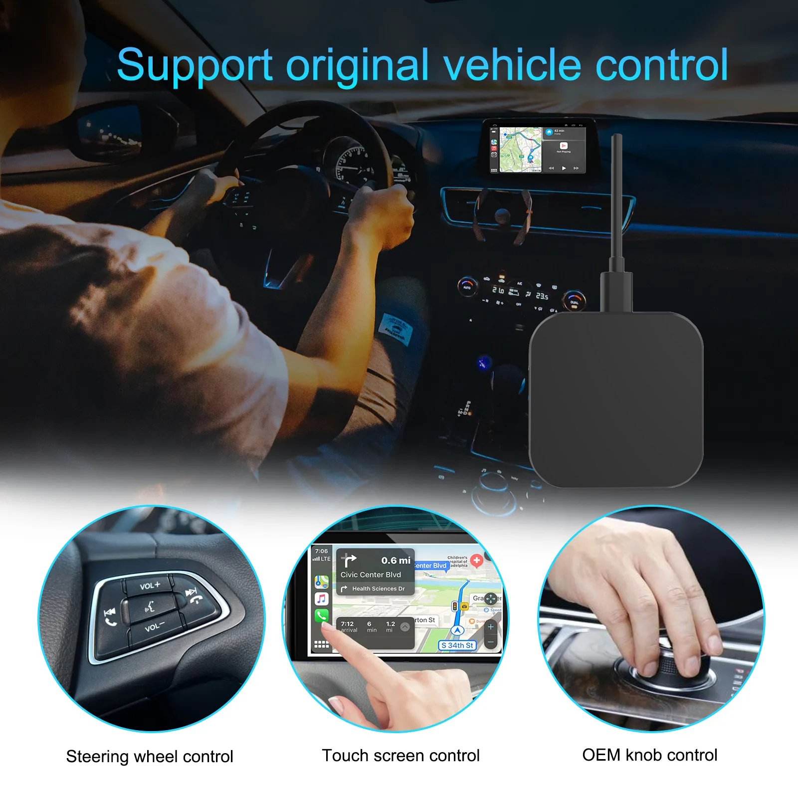 K1F wireless carplay adapter carplay / android auto 2 in 1 carplay converter box wired to wireless car gadgets electronic carplay dongle