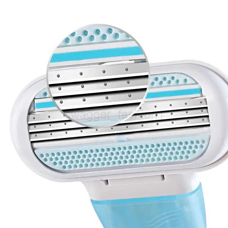 Stainless Steel Womens Razor Hair Trimmer Shaver Facial RazorWith Safety Cover 8 Blade Refills And 1 Knife HandleB240709