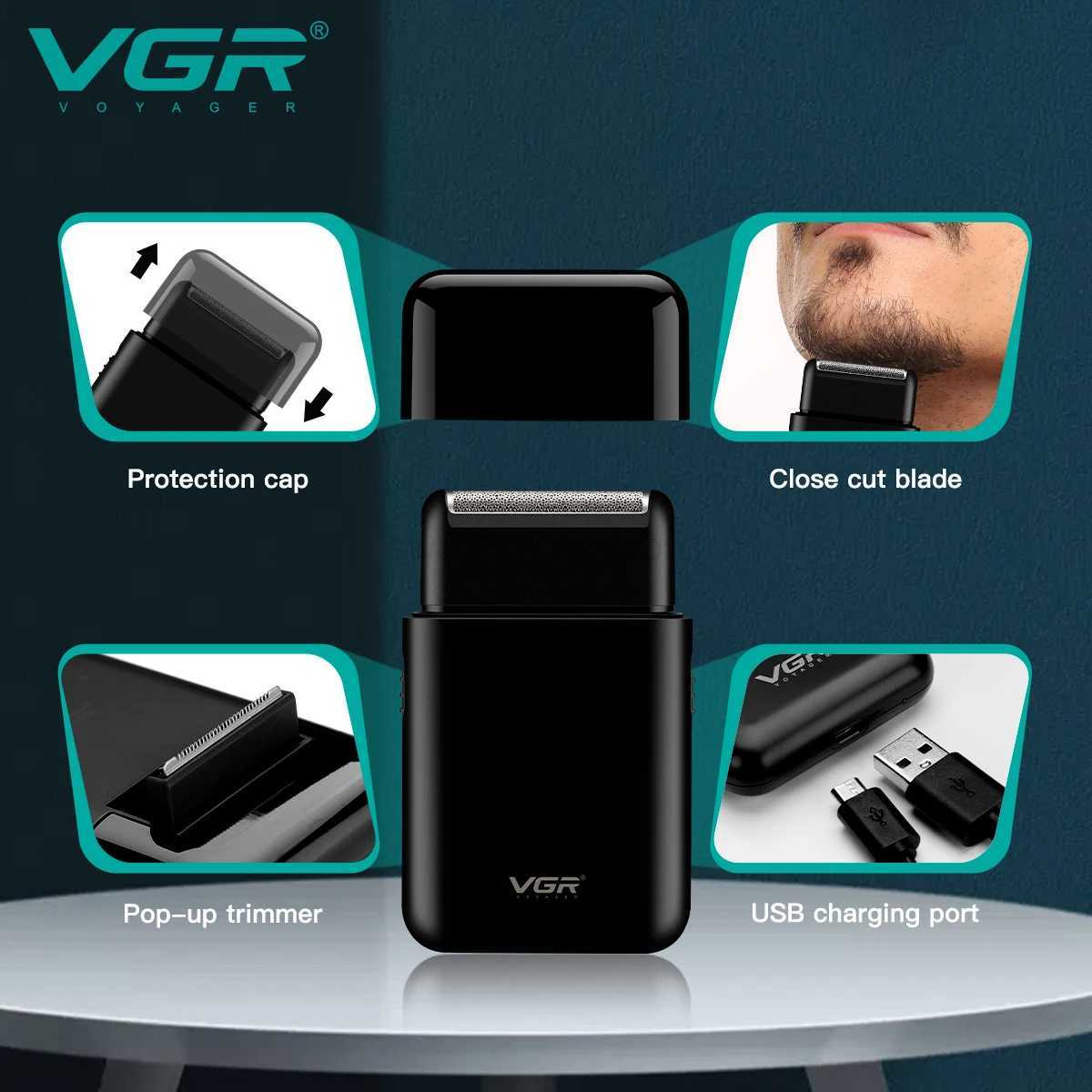 VGR Beard Shaver Rechargeable Hair Trimmer Electric Hair Cutting Machine Portable Reciprocating Hair Trimmer for Men V-390B240709