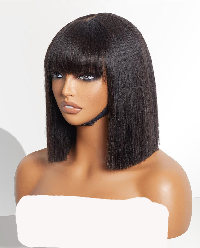Bob Wig Straight Bang Short Synthetic Lace Front Wigs for Women Shoulder Length High Temperature Fiber Hair