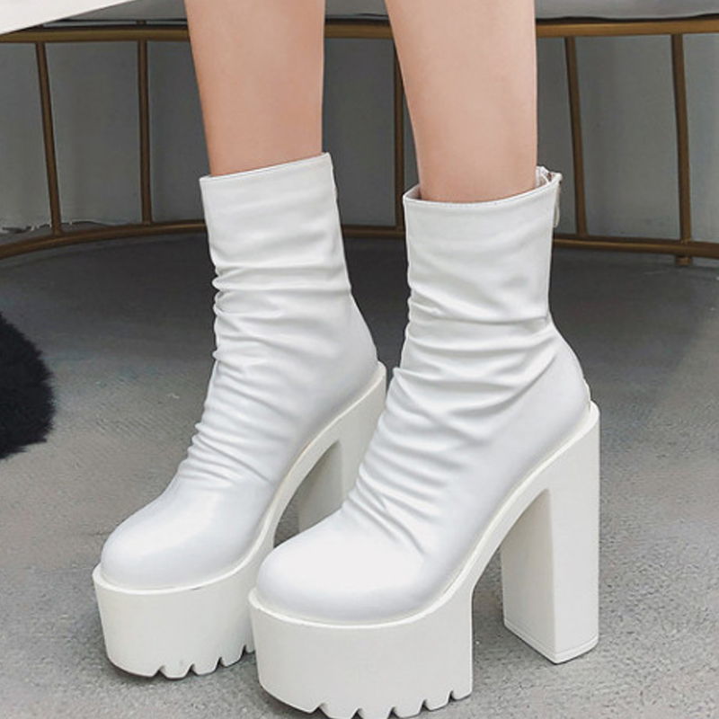 HBP New Autumn Winter Women's Boots Thick And Waterproof Platform High-heeled Short Boots ultra High Heels Above 8cm Rear Zipper Plain Color Wome