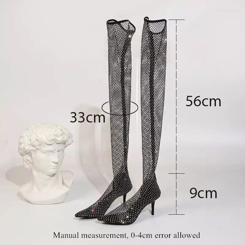 Dress Shoes Summer Sexy Women High Heels Boots Rhinestone Mesh Thigh Over-the-knee Sandals Female Fashion Banquet
