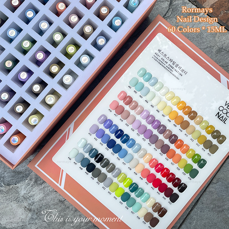Rormays Popular gel Polishing 60PCS Mixed gel Varnish UV LED Soaking Durable Bright Color Nail Salon Design Learning Kit Wholesale Factory