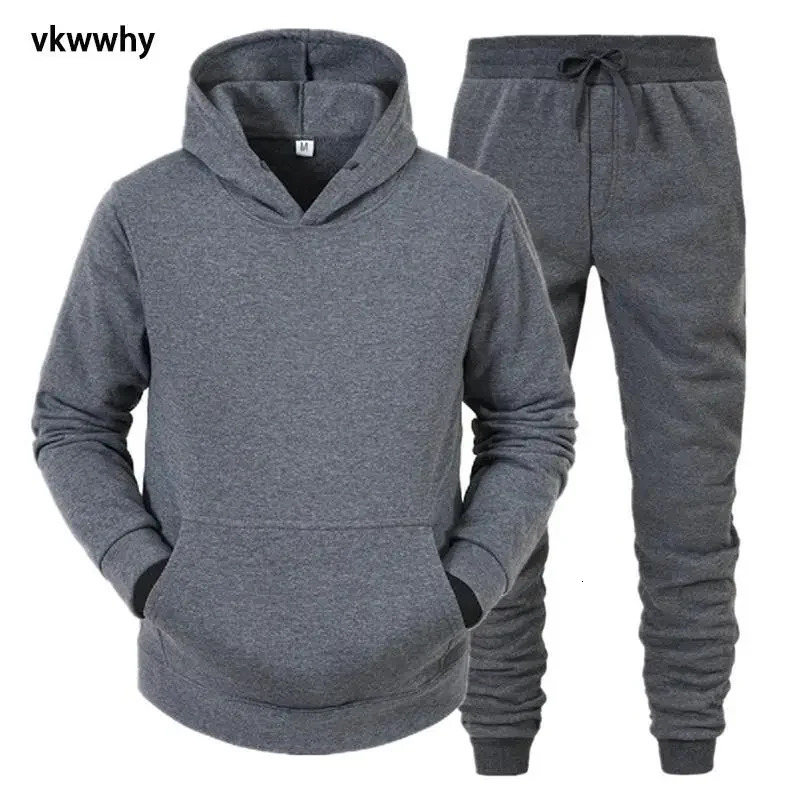 Mens Hoodie Pants 2 Piece Suit Winter Jogging Tracksuit Woman Oversized Sets Fleece Sweatshirt Pullover Clothing Blue 240715