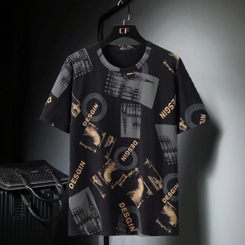 Summer Short-sleeved Printed T-shirt Men's New Loose Casual Round Neck Top Men Clothes