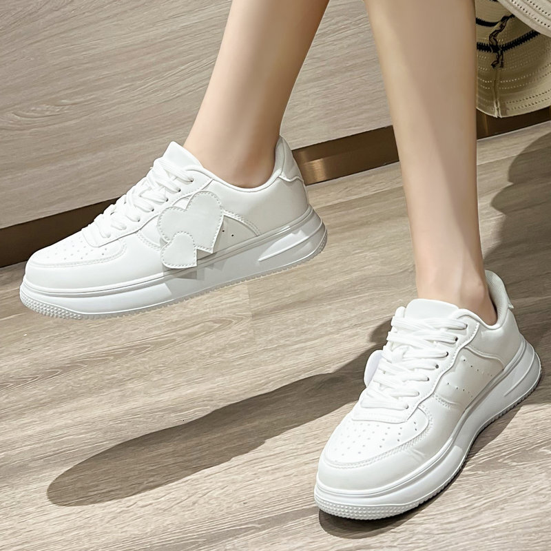Hush Puppies 2024 Autumn New Lace up Love Little White Shoes Versatile and Age Reducing Leather Women's Casual Board Sneakers N4A02CM3