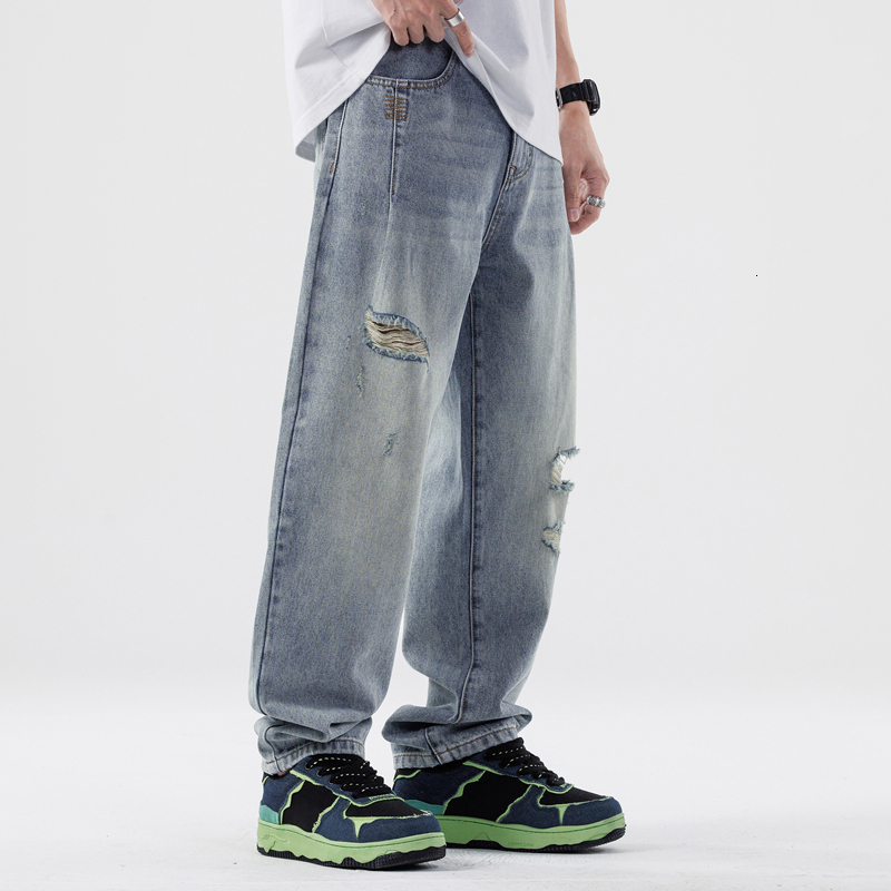 2024 New Brand Jeans for Men, Loose Large Size, Trendy Piercing, Men's Versatile Pants