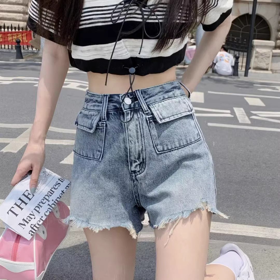 High waisted tassel fringed denim shorts women, 2024 summer collection, vintage style, sexy for hot girls, A-line wide leg pants