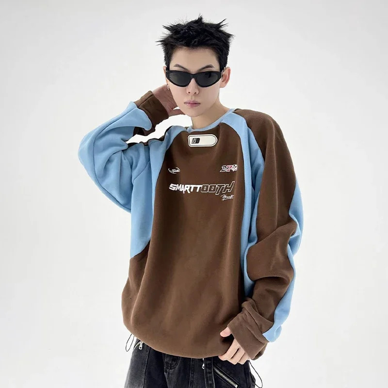 HOUZHOU Y2K Sweatshirts Men Vintage Korean Streetwear Motorcycle Patchwork Harajuku Pullover Hippie Male Sweatshirt Tops Spring 240712