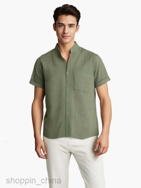 Mens Casual Shirts Summer New Men's Short sleeved Solid Cotton Linen Men's Shirt tops