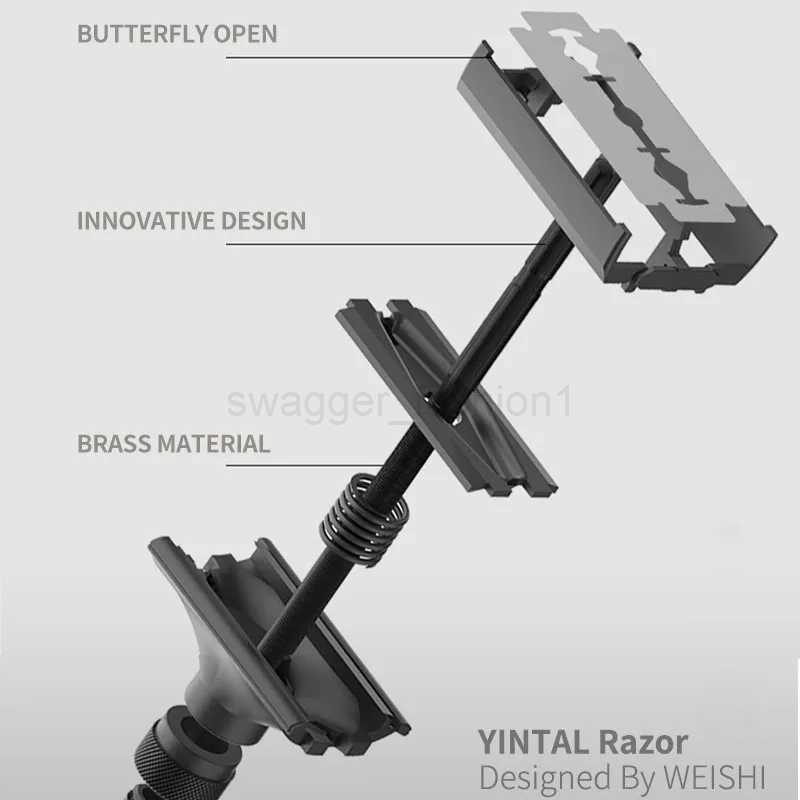 YINTAL Adjustable Butterfly Open Double Edge Safety Razor Black Silver Color Matching Fashion Design ShaverB240709